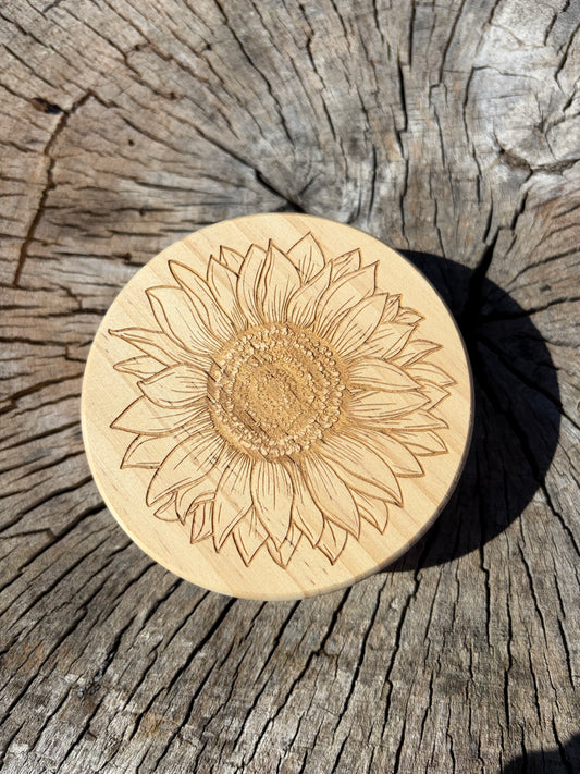 Rustic Sunflower Wooden Coaster Set | Laser Engraved | Set of 4