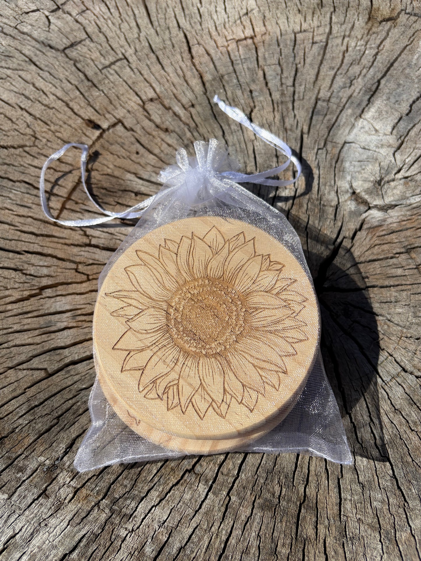 Rustic Sunflower Wooden Coaster Set | Laser Engraved | Set of 4