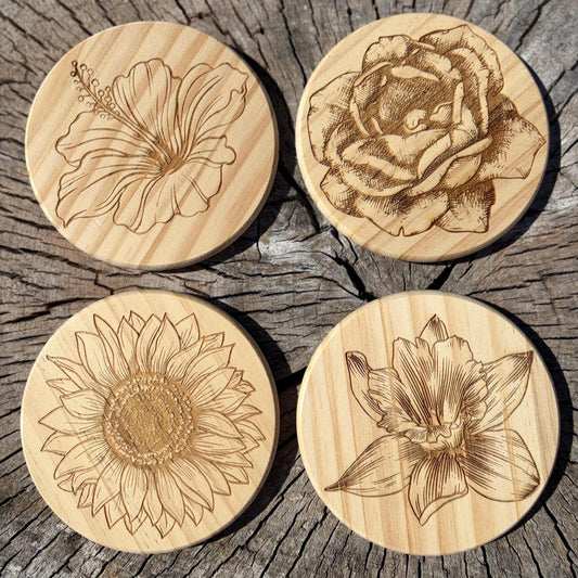 Personalized Wooden Coasters | Custom Laser Engraved Coaster Set for Home, Wedding & Business Gifts